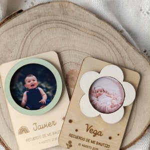 Recordatorio madera imán bautizos