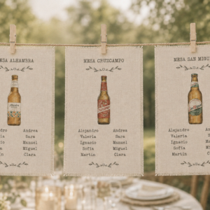 Seating plan + mesero en lino enmarcado