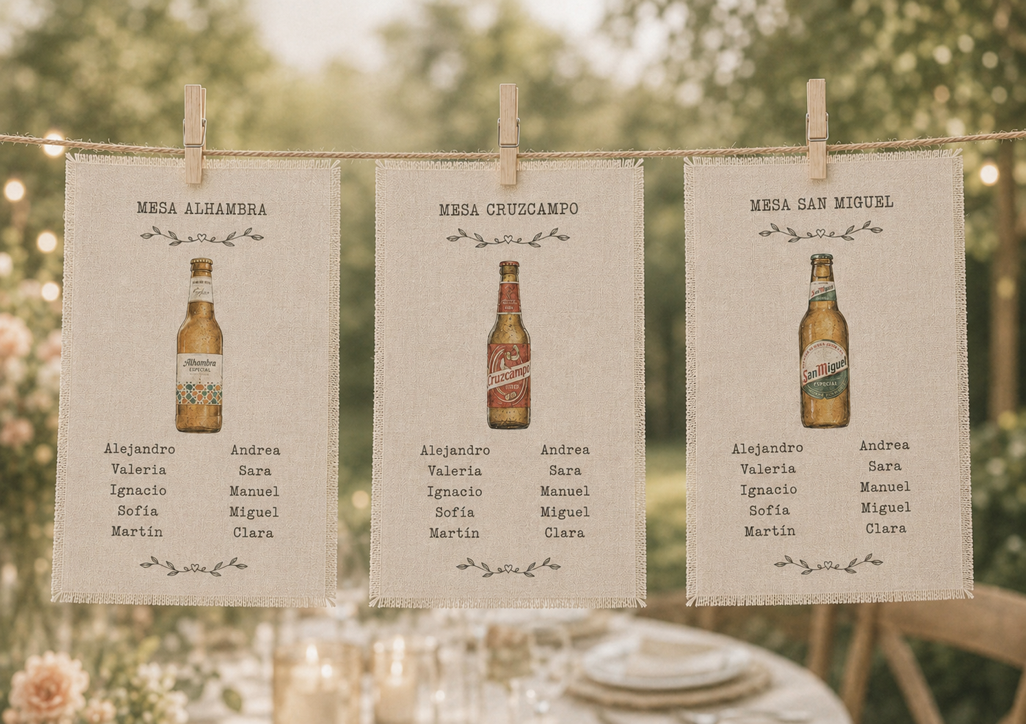 Seating plan + mesero en lino enmarcado