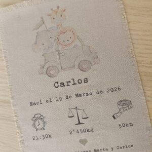 Natalicio personalizado revelado en lino